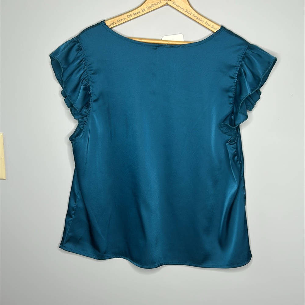 NWT Teal Green Flutter Ruffle Sleeve Blouse XL - Picture 3 of 6